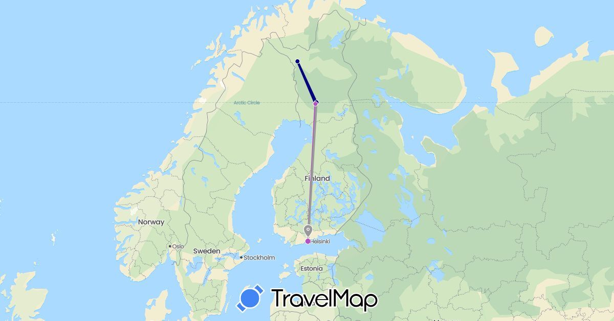TravelMap itinerary: driving, plane, train in Finland (Europe)